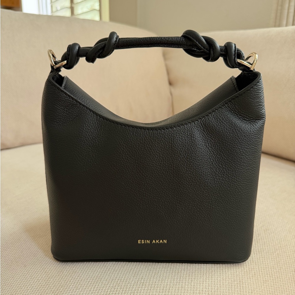 Black Leather Knotted-Handle Crossbody Bag